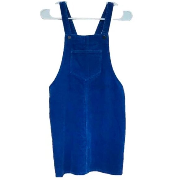 🍄 50% OFF - TWIK - Blue Corduroy Jumper Overall Mini Dress - Picture 1 of 7